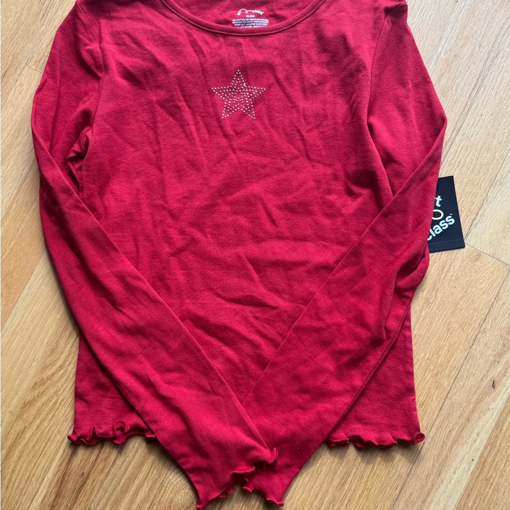 Red Long Sleeve Top with Star Detail